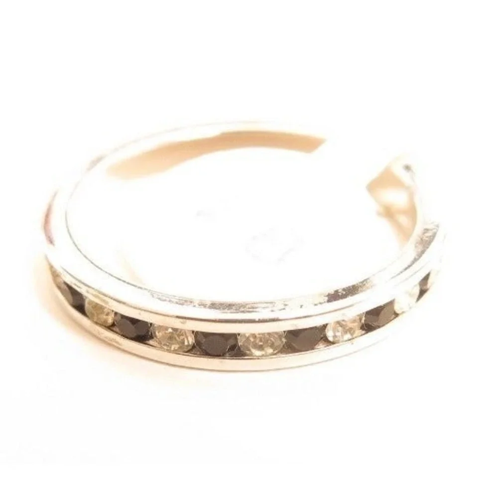 Vintage Old Stock White Gold Plated Black Clear‎ Channel Set Eternity Band Sz8